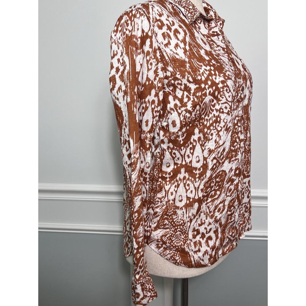 GARNET HILL (8)100% Linen-Button Up Shirt-Rusty White-Abstract-Resortwear-Luxury - Picture 5 of 12
